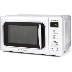 Nostalgia Retro Compact Countertop Microwave Oven 0.7 Cu. Ft. 700-Watts with LED Digital Display, Child Lock, Easy Clean Interior, White in Kuwait