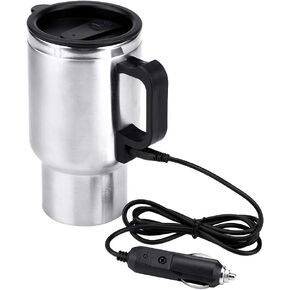 كوب تسخين السيارة، كوب تسخين من الفولاذ المقاوم للصدأ للسفر، كوب تسخين غلاية السيارة للسفر، كوب قهوة كهربائي لتسخين المياه والقهوة والحليب والشاي مع شاحن، 450 مل، 12 فولت in Kuwait