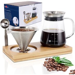 Aquach 28oz Pour Over Coffee Maker Set, Glass Carafe with Reusable Filter | Dishwasher Safe, Sharing Capacity, 304 Stainless Filter, Borosilicate Glass, Plastic Free Brewer in Saudi Arabia