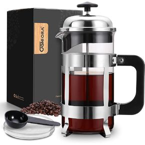 OGNI ORA French Press Coffee Maker, 34 Ounce (1000 ml) Thickened Borosilicate Glass 304 Stainless Steel Coffee Makers with 3 Filter Screens, Coffee Press for Camping Travel Gifts Dishwasher Safe in Saudi Arabia