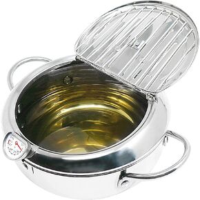 Deep Fryer Pot (°F), Japanese Tempura Small Deep Frying Pot with Fahrenheit Thermometer, 304 Stainless Steel Deep Fryer with Oil Draining Rack for Tempura chips, Fries, Fish, and Chicken in Saudi Arabia
