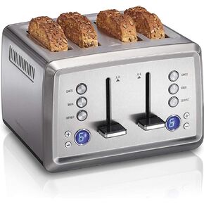 Hamilton Beach 4 Slice Toaster with Extra-Wide Slots, Bagel Setting, Toast Boost, Slide-Out Crumb Tray, Auto-Shutoff & Cancel Button, Stainless Steel (24798)