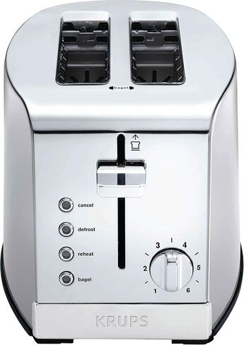 KRUPS 2 Slice Toaster with 6 browning levels and 4 easy-to-use functions, Stainless Steel, Silver in Saudi Arabia