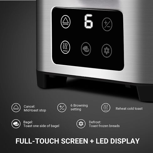 محمصة ريدموند شريحتين، شاشة LED تعمل باللمس بالكامل، محمصة خبز من الفولاذ المقاوم للصدأ مع 6 إعدادات تحمير لظل الخبز، الخبز/ إعادة التسخين/ تذويب/ إلغاء in Kuwait