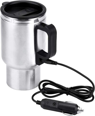 كوب تسخين السيارة، كوب تسخين من الفولاذ المقاوم للصدأ للسفر، كوب تسخين غلاية السيارة للسفر، كوب قهوة كهربائي لتسخين المياه والقهوة والحليب والشاي مع شاحن، 450 مل، 12 فولت in Kuwait