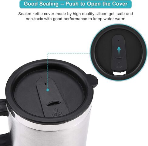 كوب تسخين السيارة، كوب تسخين من الفولاذ المقاوم للصدأ للسفر، كوب تسخين غلاية السيارة للسفر، كوب قهوة كهربائي لتسخين المياه والقهوة والحليب والشاي مع شاحن، 450 مل، 12 فولت in Kuwait