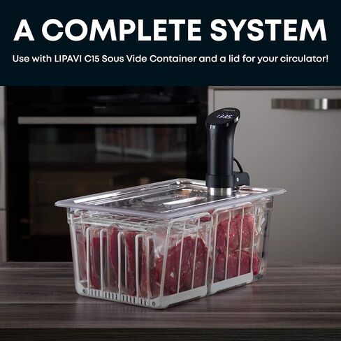 حامل LIPAVI N15X Sous Vide مع مضاد للطفو - قابل للتعديل وقابل للطي، ويضمن الدفء المتساوي مع طهي Sous Vide - بولي كربونات بيضاء مع أوزان من الفولاذ المقاوم للصدأ 316L - مربع L: 8.3 عرض: 6.4 ارتفاع: 7 بوصة - يناسب حاوية LIPAVI C15 in Kuwait
