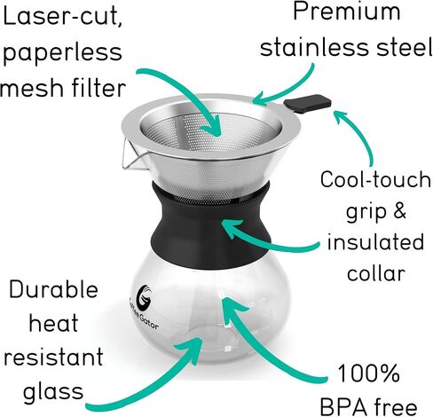 Coffee Gator Pour Over Coffee Maker Portable - 10.5oz in Kuwait
