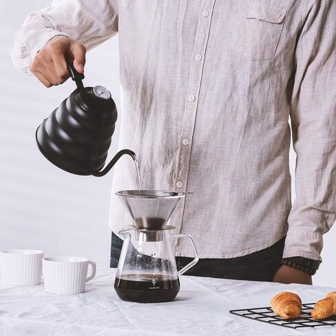 Soulhand Pour Over Coffee Maker Set | 1~4 Cups Coffee Pour Over Set | Includes Stainless Steel Coffee Dripper, 17oz/500ml Gooseneck Kettle, Heat-resistant Carafe & 50pcs Filter Paper in Saudi Arabia