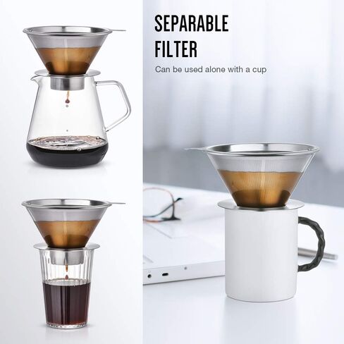 Soulhand Pour Over Coffee Maker Set | 1~4 Cups Coffee Pour Over Set | Includes Stainless Steel Coffee Dripper, 17oz/500ml Gooseneck Kettle, Heat-resistant Carafe & 50pcs Filter Paper in Saudi Arabia