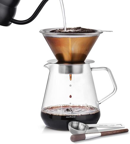 Soulhand Pour Over Coffee Maker Set | 1~4 Cups Coffee Pour Over Set | Includes Stainless Steel Coffee Dripper, 17oz/500ml Gooseneck Kettle, Heat-resistant Carafe & 50pcs Filter Paper in Saudi Arabia