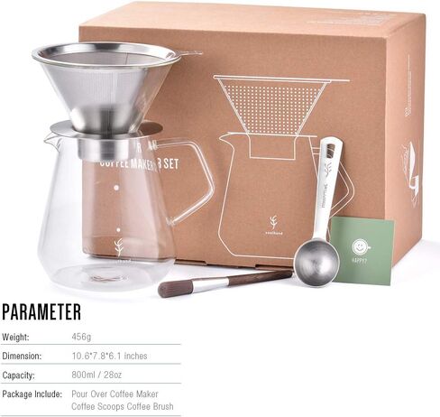 Soulhand Pour Over Coffee Maker Set | 1~4 Cups Coffee Pour Over Set | Includes Stainless Steel Coffee Dripper, 17oz/500ml Gooseneck Kettle, Heat-resistant Carafe & 50pcs Filter Paper in Saudi Arabia