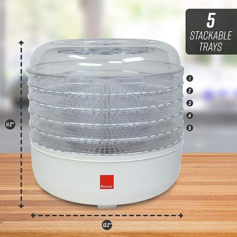 Ronco for Beef, Turkey, Chicken, Fish Jerky, Fruits, Vegetables 5-Tray Dehydrator, Food Preserver Quiet & Easy Operation, Classic White in Kuwait