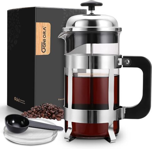 OGNI ORA French Press Coffee Maker, 34 Ounce (1000 ml) Thickened Borosilicate Glass 304 Stainless Steel Coffee Makers with 3 Filter Screens, Coffee Press for Camping Travel Gifts Dishwasher Safe in Saudi Arabia