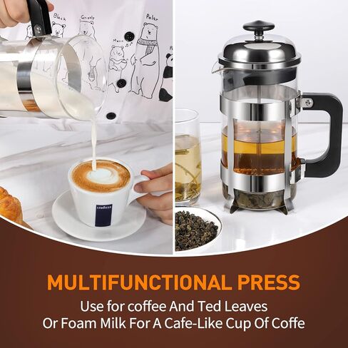 OGNI ORA French Press Coffee Maker, 34 Ounce (1000 ml) Thickened Borosilicate Glass 304 Stainless Steel Coffee Makers with 3 Filter Screens, Coffee Press for Camping Travel Gifts Dishwasher Safe in Saudi Arabia
