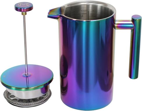 French Press Coffee Maker – 1 or 2 Cups Small Stainless Steel Coffee Maker Double Walled French Press Rainbow 12oz/350ml in Saudi Arabia