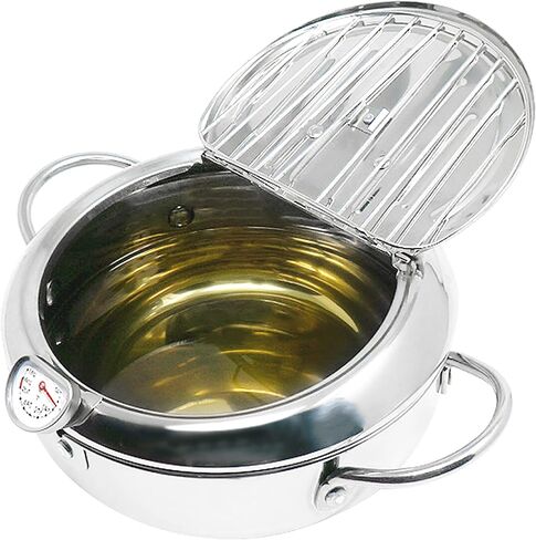 Deep Fryer Pot (°F), Japanese Tempura Small Deep Frying Pot with Fahrenheit Thermometer, 304 Stainless Steel Deep Fryer with Oil Draining Rack for Tempura chips, Fries, Fish, and Chicken in Kuwait