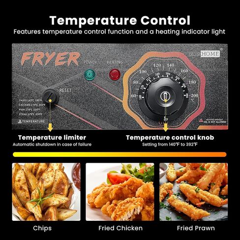 VIVOHOME 2500W 10.6 QT Electric Deep Fryer with 6.3 QT Removable Basket, Temperature Adjustable 140-392℉ in Kuwait