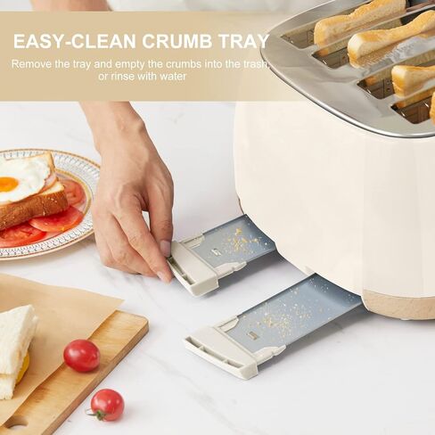 Toaster 4 Slice,Retro Stainless Steel Toaster with Extra Wide Slots Cancel, Bagel, Defrost Function, Dual Independent Control Panel, Removable Crumb Tray and High Lift Lever (Beige) in Kuwait