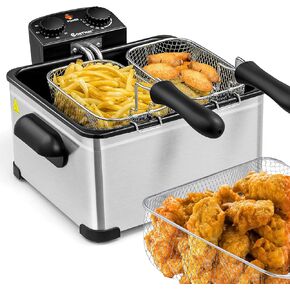 COSTWAY 5.3Qt/5L Deep Fryer with Basket, Adjustable Temperature & Timer | 1700 Watts, Stainless Steel, Lid with View Window, Professional Style, Deep Fryer Pot for Home Use, French Fries, Chicken in Saudi Arabia