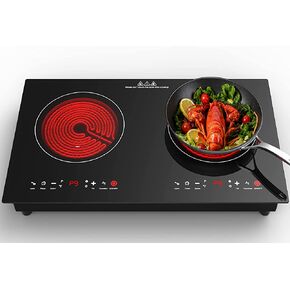 موقد كهربائي QTYANCY، 2400 وات 120 فولت 2 شعلة شاشة LED تعمل باللمس، 9 مستويات تسخين، لوحات ساخنة لمؤشر السطح الساخن للطهي، موقد كهربائي مدمج in Kuwait
