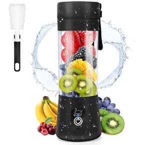 Portable Blender, MIAOKE Smoothie Blender, Personal Mini Juice Blender with Six Blades in 3D, USB Rchargeable Juicer Cup Home/Office/Outdoors (Black)