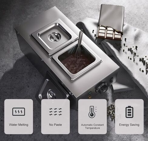 آلة تسخين الشوكولاتة من سيسايوي، آلة ذوبان الشوكولاتة بوزن 17.6 رطل، جهاز تسخين الطعام التجاري للشوكولاتة الكهربائية للشوكولاتة والحليب والكريمة وذوبان الحساء والتسخين، 1.5 كيلو وات 2 خزان in Kuwait