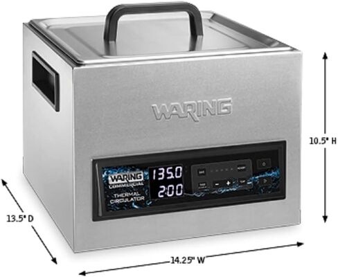 Waring Commercial WSV16 16 جهاز تدوير حراري مستقل لـ Sous Vide، 16 لتر/4.2 جالون، لوحة تحكم تعمل باللمس بالسعة، 5 إعدادات قابلة للبرمجة، مؤقت، 120 فولت، 1560 وات، قابس 5-15 مرحلة in Kuwait
