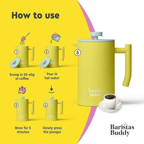 French Press Coffee Maker - Insulated, Stainless Steel Manual Coffee Makers For Home, Office Or Camping - Large 34oz Capacity For 4 Cups in Saudi Arabia