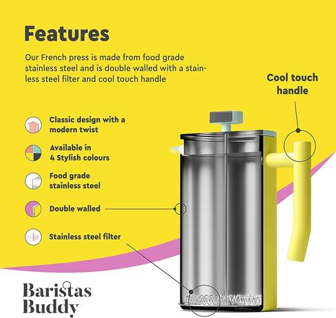 French Press Coffee Maker - Insulated, Stainless Steel Manual Coffee Makers For Home, Office Or Camping - Large 34oz Capacity For 4 Cups in Saudi Arabia