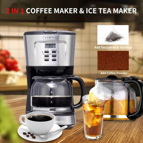 ماكينة صنع القهوة 12 كوب، ماكينة قهوة قابلة للبرمجة وماكينة صنع الشاي المثلج مع إبريق زجاجي، وعاء قهوة لصانعة القهوة بالتنقيط، تحافظ على الدفء التلقائي، مضادة للتنقيط، تحكم في القوة، ماكينة صنع قهوة صغيرة من الفولاذ المقاوم للصدأ، مشروب سريع 900 وات، كوجن in Kuwait