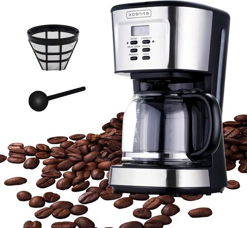 ماكينة صنع القهوة 12 كوب، ماكينة قهوة قابلة للبرمجة وماكينة صنع الشاي المثلج مع إبريق زجاجي، وعاء قهوة لصانعة القهوة بالتنقيط، تحافظ على الدفء التلقائي، مضادة للتنقيط، تحكم في القوة، ماكينة صنع قهوة صغيرة من الفولاذ المقاوم للصدأ، مشروب سريع 900 وات، كوجن in Kuwait