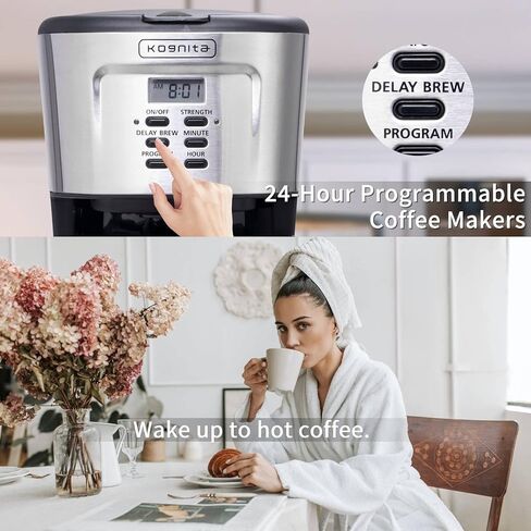 ماكينة صنع القهوة 12 كوب، ماكينة قهوة قابلة للبرمجة وماكينة صنع الشاي المثلج مع إبريق زجاجي، وعاء قهوة لصانعة القهوة بالتنقيط، تحافظ على الدفء التلقائي، مضادة للتنقيط، تحكم في القوة، ماكينة صنع قهوة صغيرة من الفولاذ المقاوم للصدأ، مشروب سريع 900 وات، كوجن in Kuwait