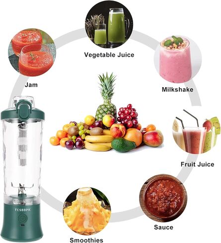 Portable Blender, Personal Blender for Shakes and Smoothies, USB Rechargeable 600Ml Juicer Cup, Mini Blender with Six Strong Stainless-Steel Blades for Kitchen, Camping, Travel (Green) in Saudi Arabia