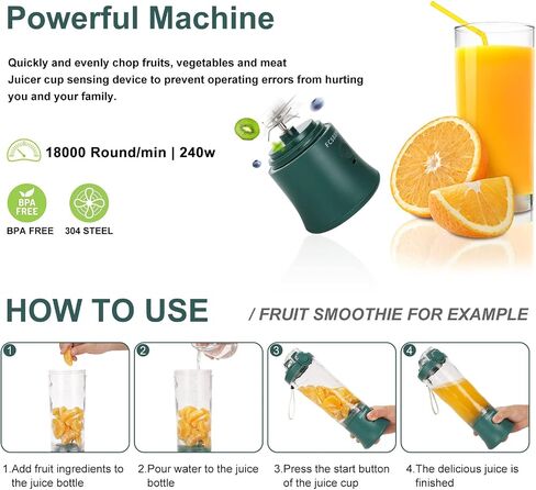 Portable Blender, Personal Blender for Shakes and Smoothies, USB Rechargeable 600Ml Juicer Cup, Mini Blender with Six Strong Stainless-Steel Blades for Kitchen, Camping, Travel (Green) in Saudi Arabia