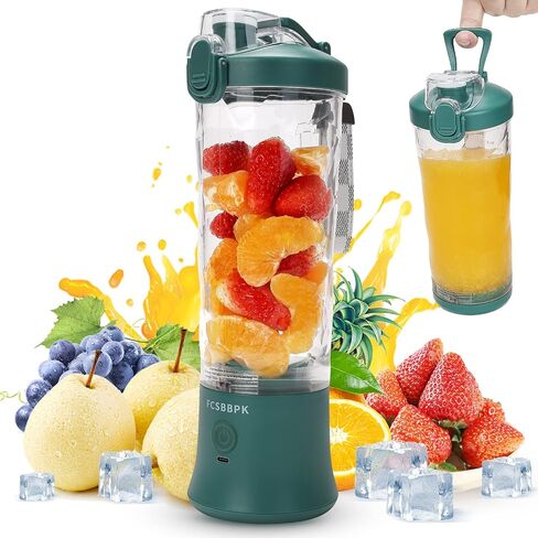 Portable Blender, Personal Blender for Shakes and Smoothies, USB Rechargeable 600Ml Juicer Cup, Mini Blender with Six Strong Stainless-Steel Blades for Kitchen, Camping, Travel (Green) in Saudi Arabia