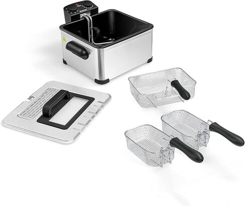 COSTWAY 5.3Qt/5L Deep Fryer with Basket, Adjustable Temperature & Timer | 1700 Watts, Stainless Steel, Lid with View Window, Professional Style, Deep Fryer Pot for Home Use, French Fries, Chicken in Saudi Arabia