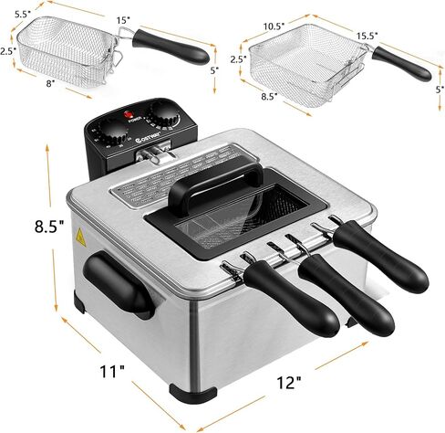 COSTWAY 5.3Qt/5L Deep Fryer with Basket, Adjustable Temperature & Timer | 1700 Watts, Stainless Steel, Lid with View Window, Professional Style, Deep Fryer Pot for Home Use, French Fries, Chicken in Saudi Arabia