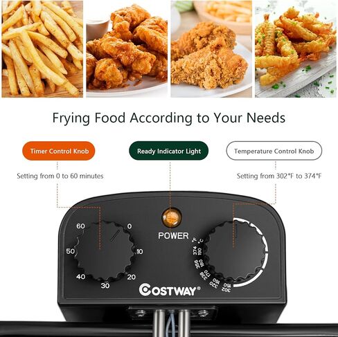 COSTWAY 5.3Qt/5L Deep Fryer with Basket, Adjustable Temperature & Timer | 1700 Watts, Stainless Steel, Lid with View Window, Professional Style, Deep Fryer Pot for Home Use, French Fries, Chicken in Saudi Arabia