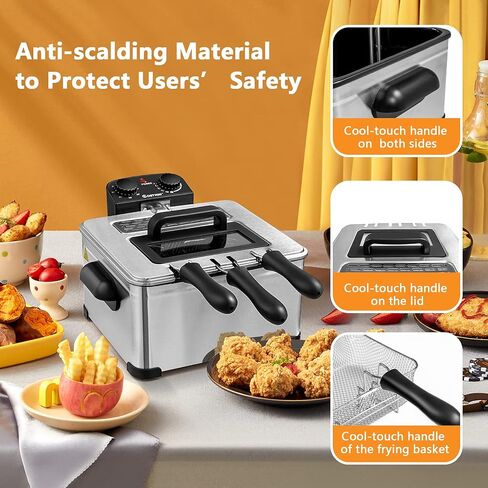 COSTWAY 5.3Qt/5L Deep Fryer with Basket, Adjustable Temperature & Timer | 1700 Watts, Stainless Steel, Lid with View Window, Professional Style, Deep Fryer Pot for Home Use, French Fries, Chicken in Saudi Arabia