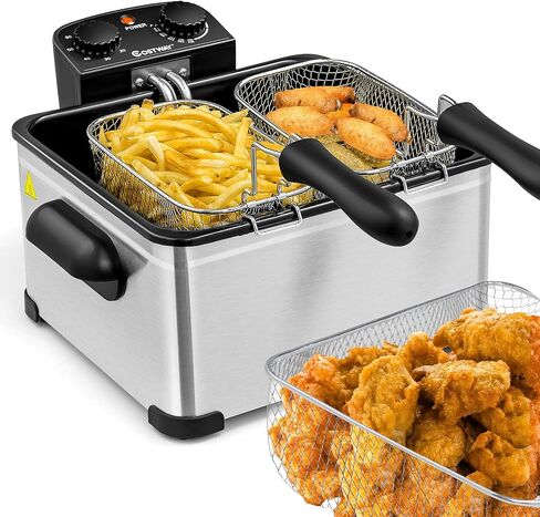 COSTWAY 5.3Qt/5L Deep Fryer with Basket, Adjustable Temperature & Timer | 1700 Watts, Stainless Steel, Lid with View Window, Professional Style, Deep Fryer Pot for Home Use, French Fries, Chicken in Saudi Arabia