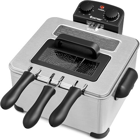 COSTWAY 5.3Qt/5L Deep Fryer with Basket, Adjustable Temperature & Timer | 1700 Watts, Stainless Steel, Lid with View Window, Professional Style, Deep Fryer Pot for Home Use, French Fries, Chicken in Saudi Arabia
