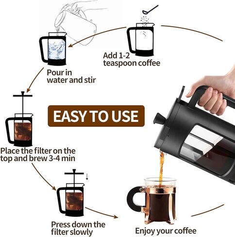 ماكينة صنع القهوة بالضغط الفرنسي SIXAQUAE سعة 34 أونصة مع 4 مرشحات ماكينة صنع القهوة الباردة مقاومة للحرارة زجاج بوروسيليكات متين 1000 مل in Kuwait