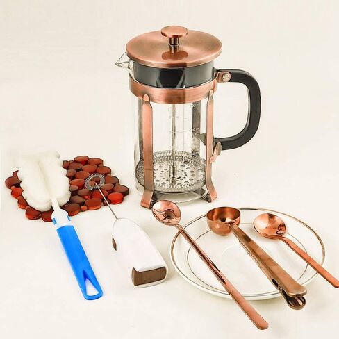 ADAMITA French Press Coffee Maker 8 cups 34 oz 304 Stainless Steel Coffee Press with 4 Filter Screens, Easy Clean Heat Resistant Borosilicate Glass - Free 100% BPA… (Copper-NRA1-S, 34oz) in Saudi Arabia