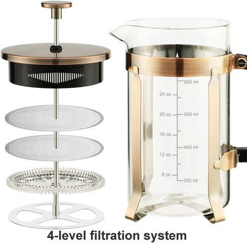 ADAMITA French Press Coffee Maker 8 cups 34 oz 304 Stainless Steel Coffee Press with 4 Filter Screens, Easy Clean Heat Resistant Borosilicate Glass - Free 100% BPA… (Copper-NRA1-S, 34oz) in Saudi Arabia