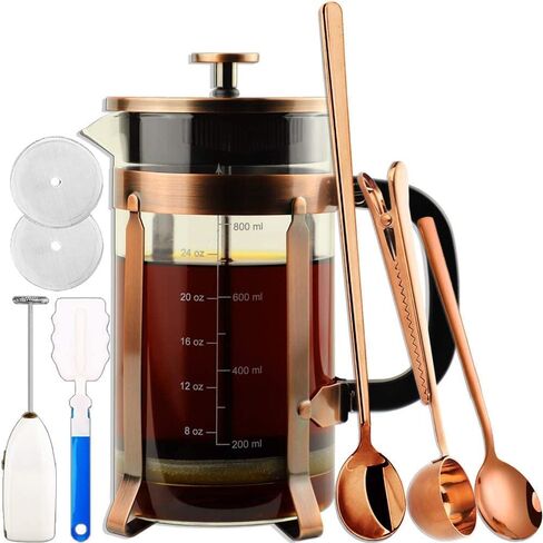 ADAMITA French Press Coffee Maker 8 cups 34 oz 304 Stainless Steel Coffee Press with 4 Filter Screens, Easy Clean Heat Resistant Borosilicate Glass - Free 100% BPA… (Copper-NRA1-S, 34oz) in Saudi Arabia