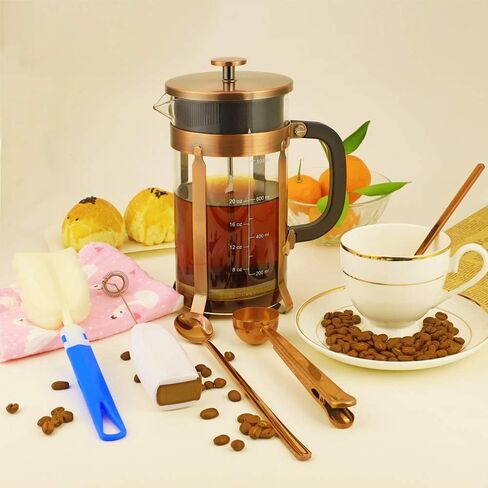 ADAMITA French Press Coffee Maker 8 cups 34 oz 304 Stainless Steel Coffee Press with 4 Filter Screens, Easy Clean Heat Resistant Borosilicate Glass - Free 100% BPA… (Copper-NRA1-S, 34oz) in Saudi Arabia