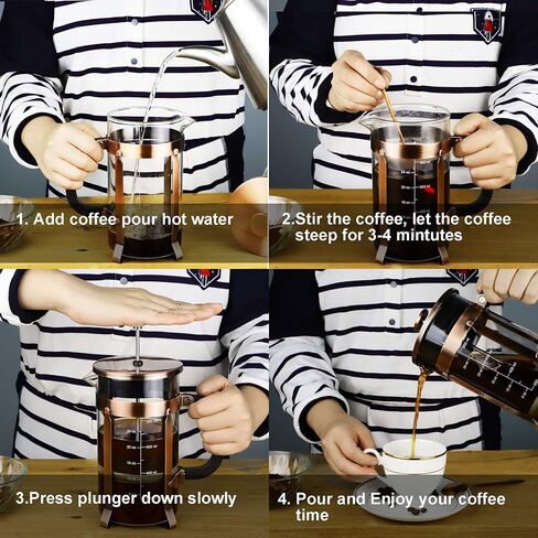 ADAMITA French Press Coffee Maker 8 cups 34 oz 304 Stainless Steel Coffee Press with 4 Filter Screens, Easy Clean Heat Resistant Borosilicate Glass - Free 100% BPA… (Copper-NRA1-S, 34oz) in Saudi Arabia