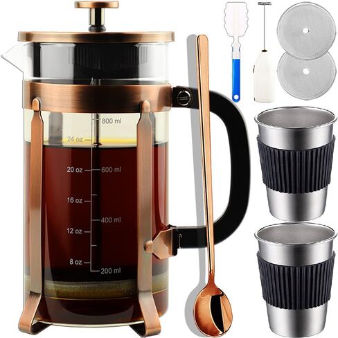ADAMITA French Press Coffee Maker 8 cups 34 oz 304 Stainless Steel Coffee Press with 4 Filter Screens, Easy Clean Heat Resistant Borosilicate Glass - Free 100% BPA… (Copper-NRA1-S, 34oz) in Saudi Arabia