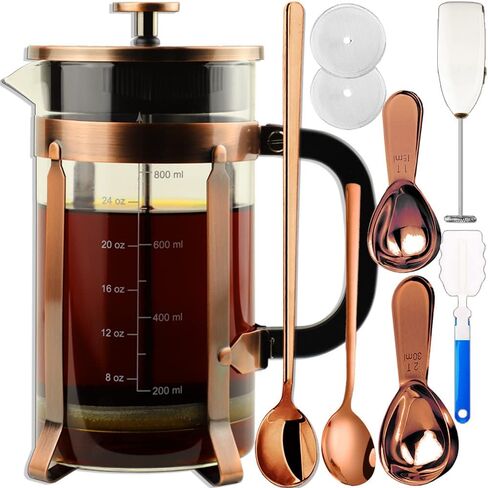 ADAMITA French Press Coffee Maker 8 cups 34 oz 304 Stainless Steel Coffee Press with 4 Filter Screens, Easy Clean Heat Resistant Borosilicate Glass - Free 100% BPA… (Copper-NRA1-S, 34oz) in Saudi Arabia